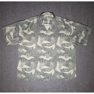Tommy Bahama Shirt XXL‎ Silk Wool Blend Green Gray Floral Print Camp Hawaiian